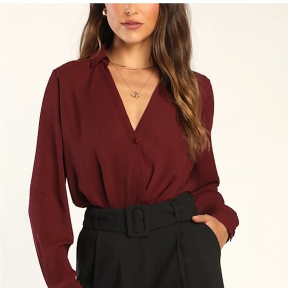 Lulus Tops - Lulus Elegant Burgundy Blouse Sz xs